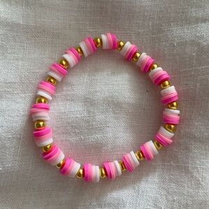 Pink and white clay bead bracelet